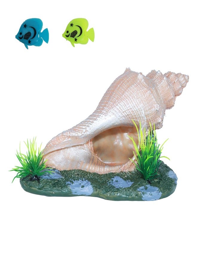 AnRui Ceramic Conch with Holes and Two Small Fish Thematic Betta Fish Tank Accessory Decor Ornament for Fish Passing or Hiding Safely,Aquarium Decoration for Small and Medium Animal (Cute 1) - Image 1